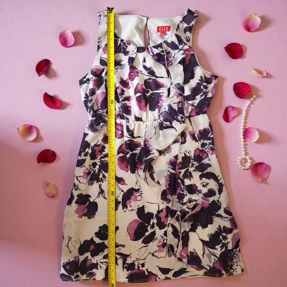 Elle Purple Watercolor Floral Sleeveless Ruffle Dress–Romantic Brunch Vibes Sz M - Picture 7 of 7